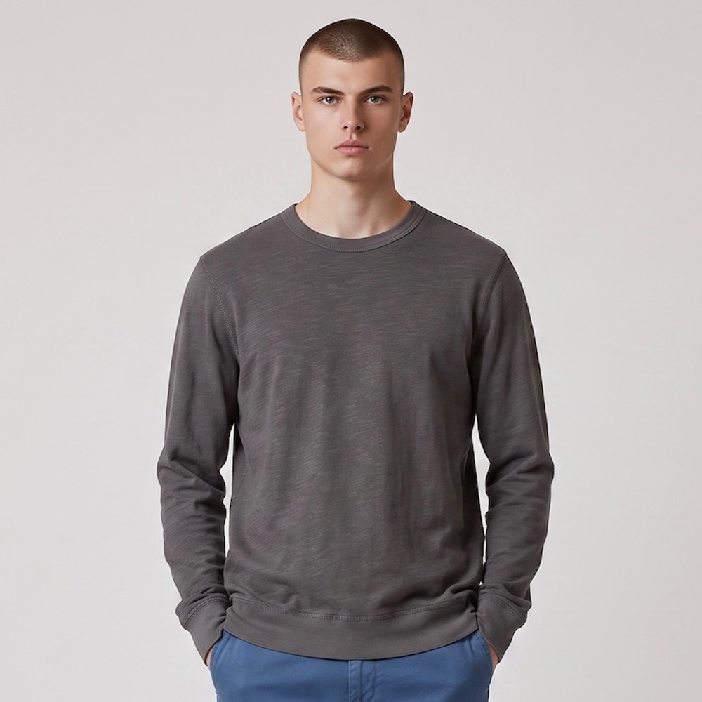 Buck Mason Slub Cotton Crewneck Sweatshirt Charcoal Gray Mens Medium Pullover